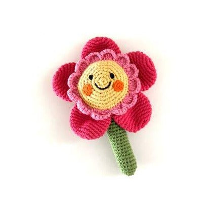 Friendly Flower Rattle with Stem Hot Pink