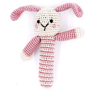 Hochet bâton de lapin bio vieux rose
