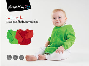 2 x Mum 2 Mum Long Sleeved Wonder Bibs Weaning in Lime / Red
