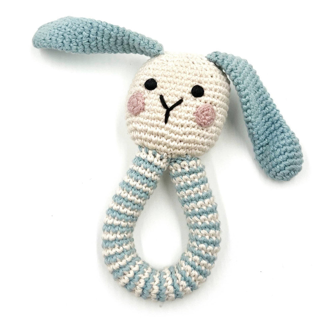 Fairtrade Bunny Ring Rattle - Duck Egg Blue - Baby&More