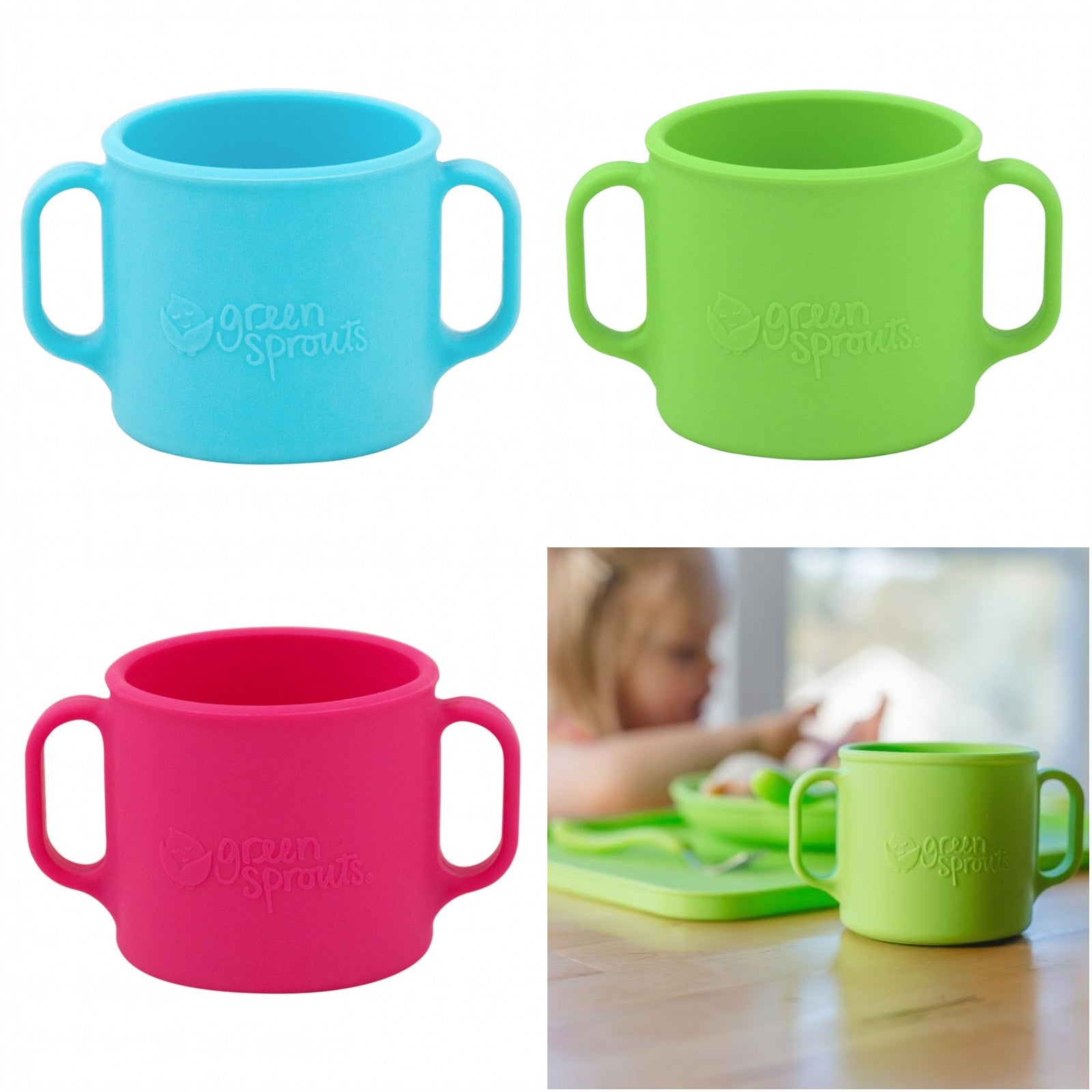 Learning Cup made from Silicone in Pink or Green - Baby&More