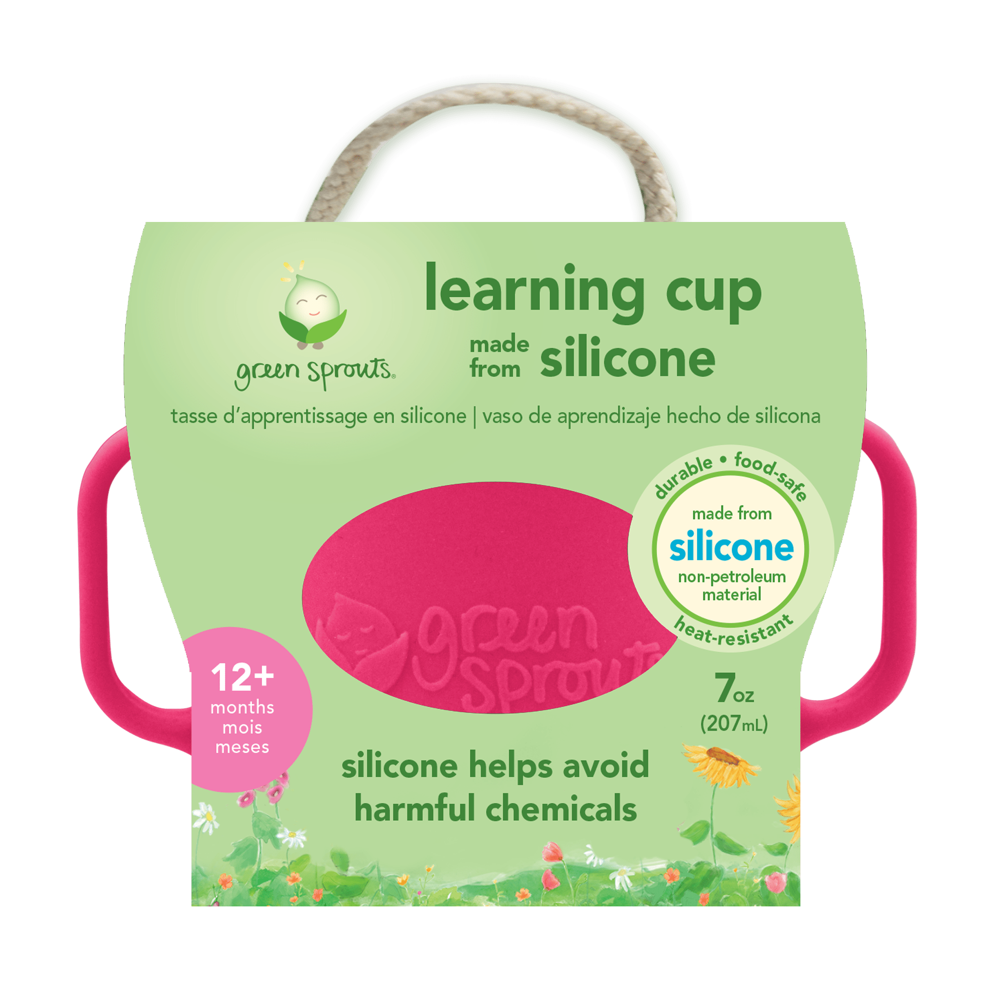 Learning Cup made from Silicone in Pink or Green - Baby&More