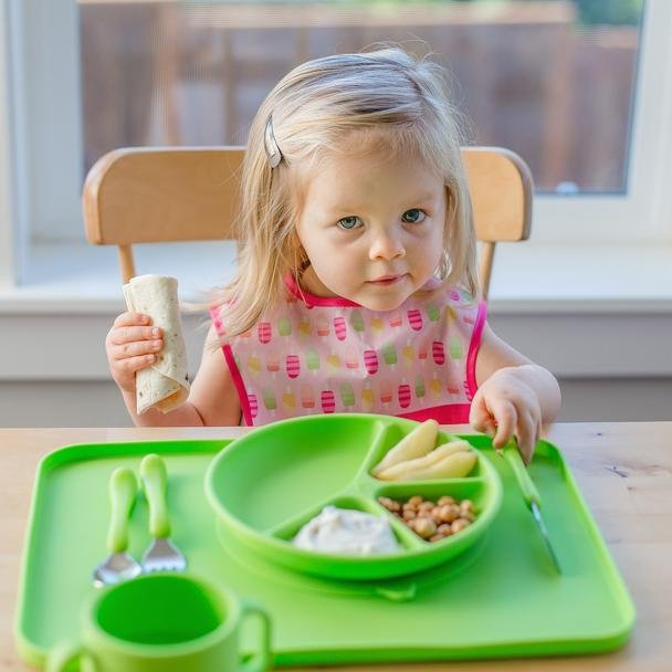 Learning Plate made from Silicone in Pink or Green - Baby&More