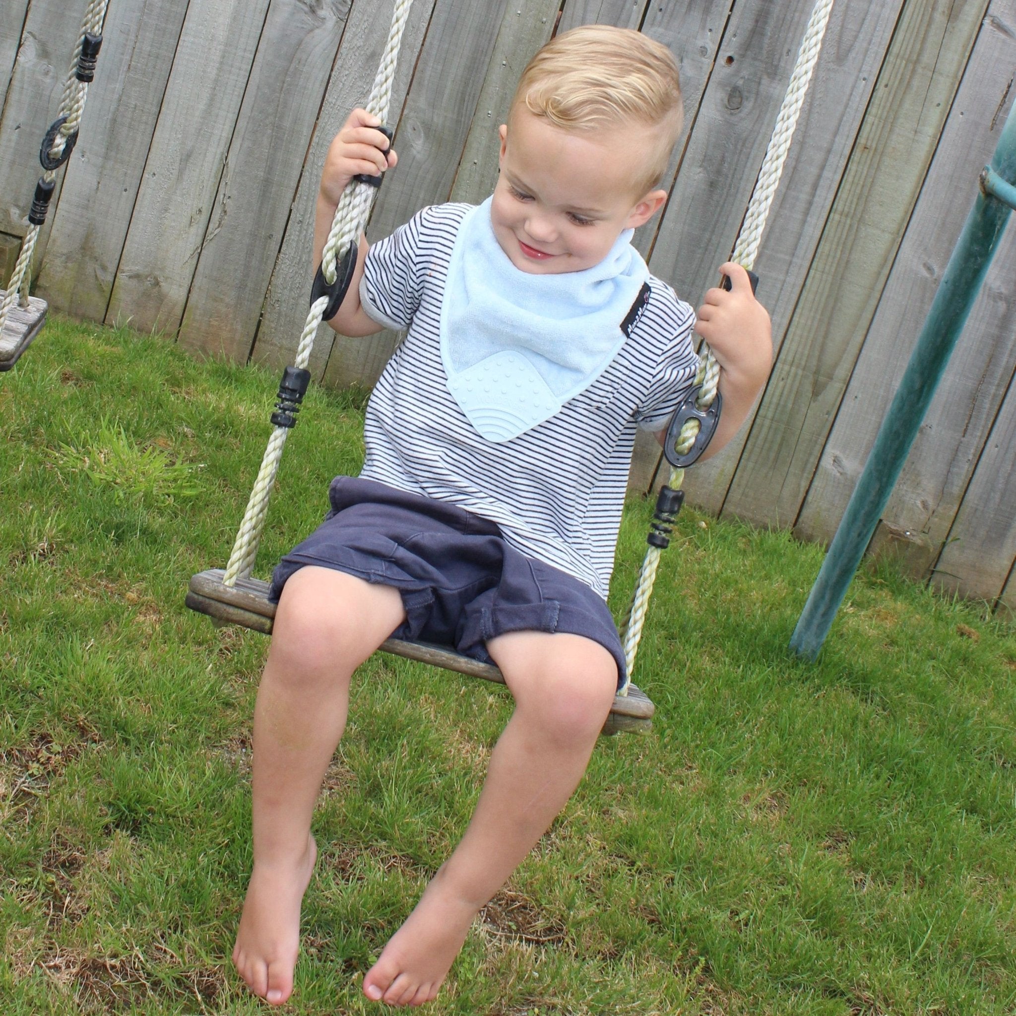 Mum 2 Mum Teething Bandana Wonder Bib - Baby Blue Modelled - Baby&More