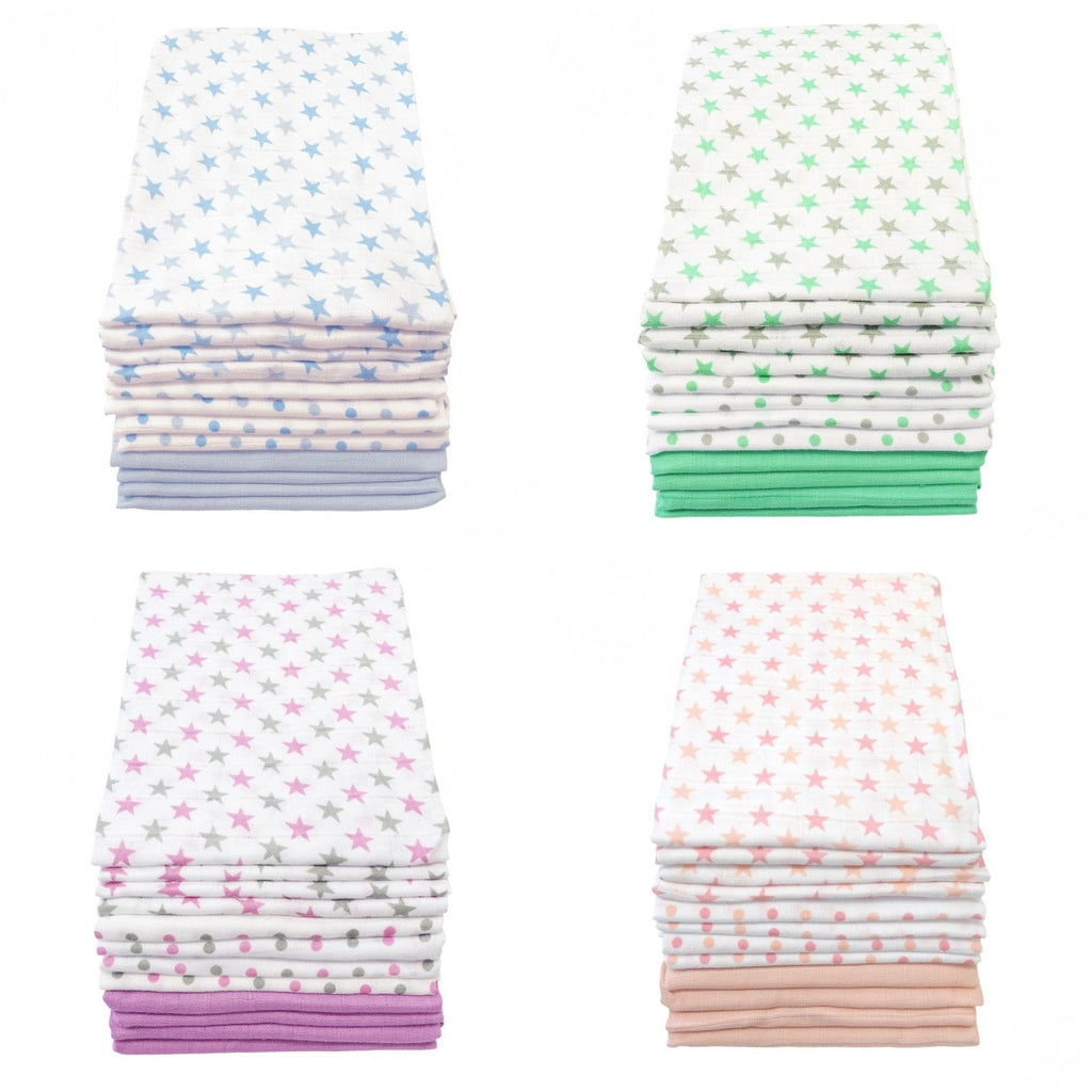 Muslin Squares - 12 Pack - Spots & Stars - Baby&More