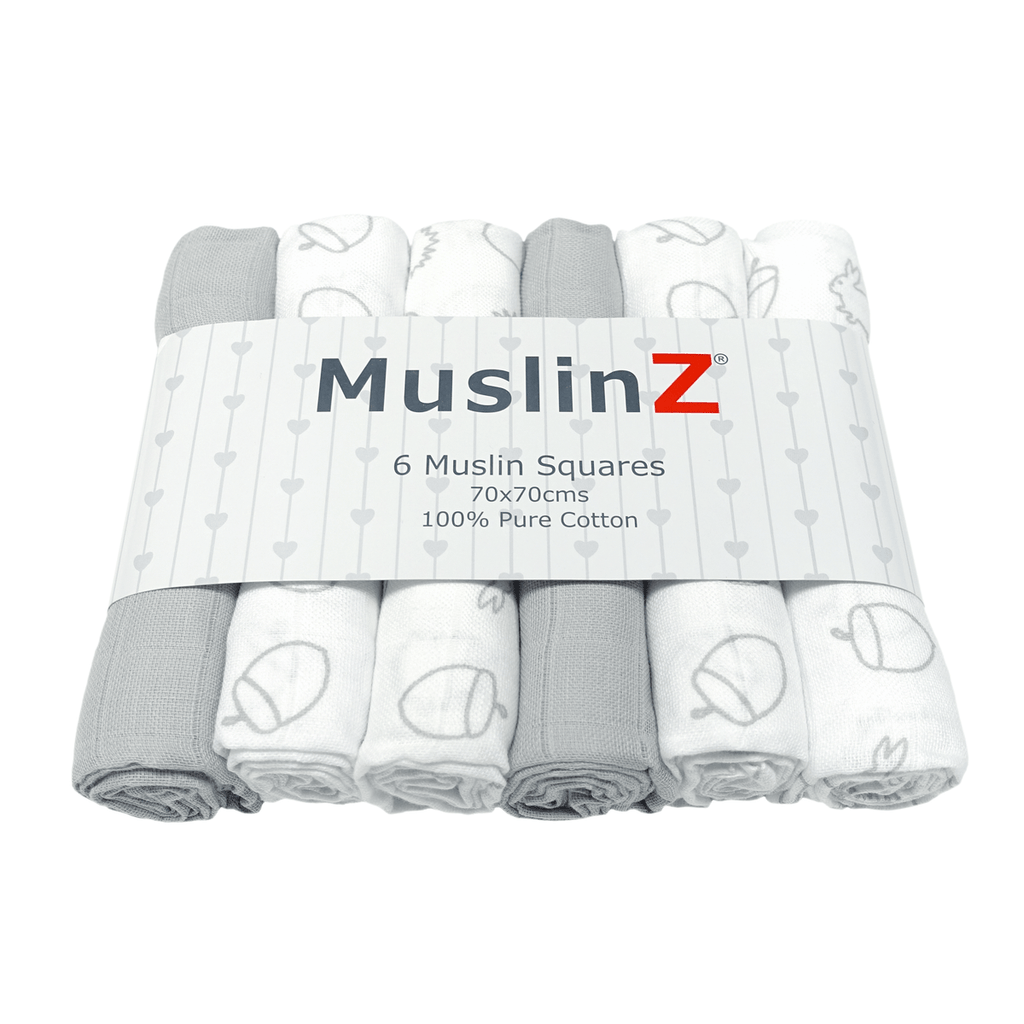 Muslin Squares Six & 12 Pack - Nine Colours & Patterns - Baby&More
