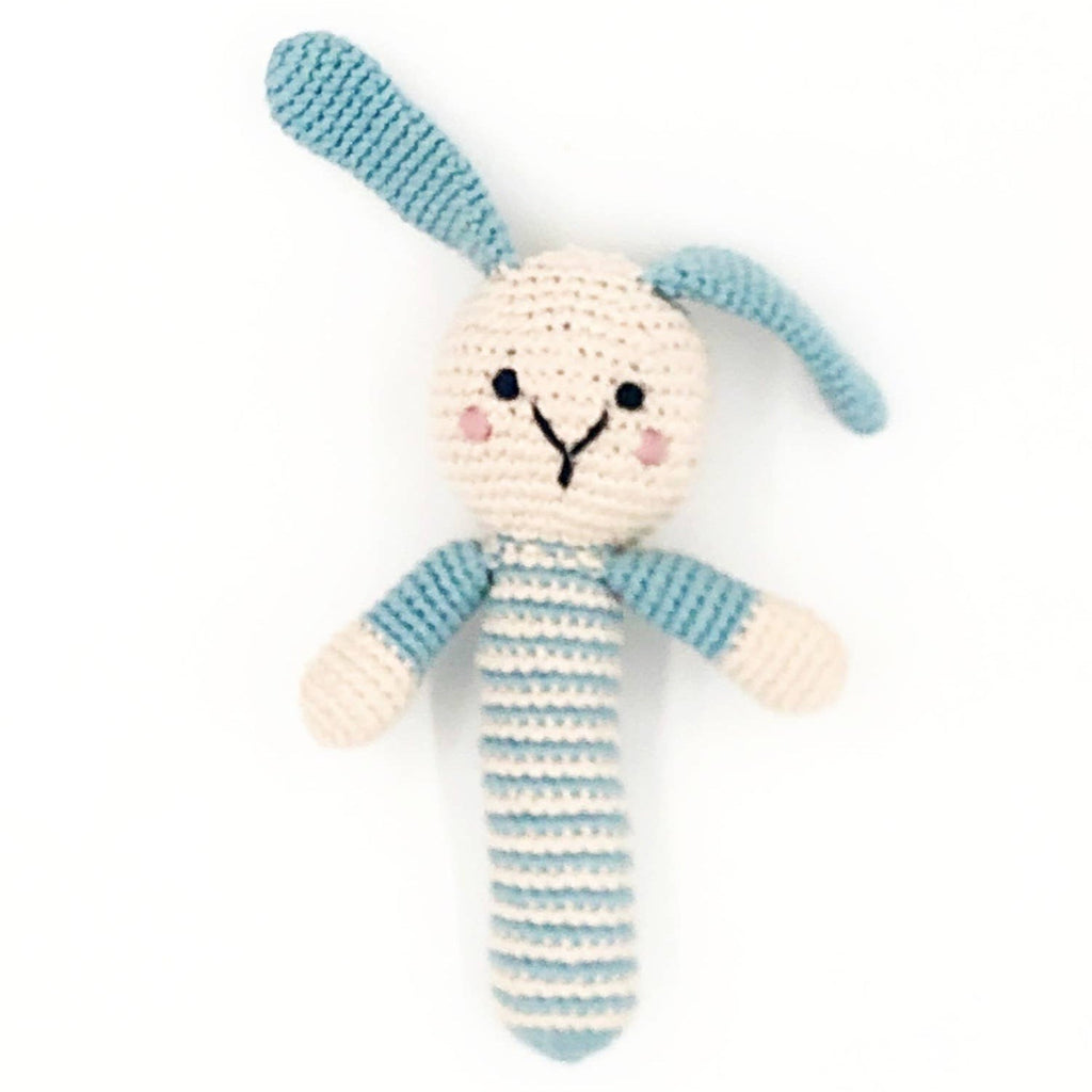 Organic Bunny Stick Rattle - Duck Egg Blue - Baby&More