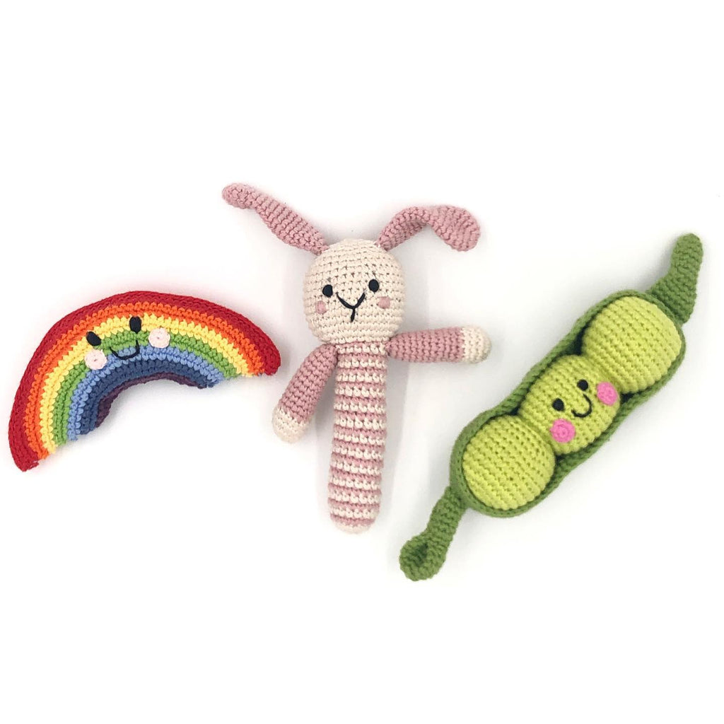Organic Bunny Stick Rattle Dusky Pink - Baby&More
